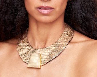 Egyptian Necklace, Cleopatra Necklace, Ancient Egypt Necklace, Gold Bib Necklace, Gold Gypsy Necklace, Ethnic Gold Necklace, Unique Necklace