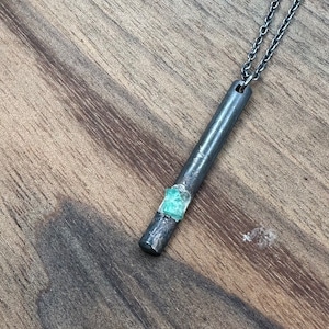 Men&#39;s Necklace - Natural Emerald Gemstone in Oxidized 925 Silver
