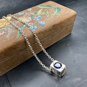 Men&#39;s Silver Necklace, 5mm Square Bar, Sapphire Gemstones, Unique Gift for Him