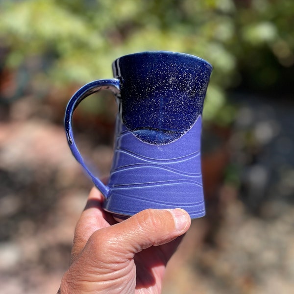 Pottery. Handmade Coffee Mug/Cup Emily's Purple With Blue Drip Glaze - Rollins