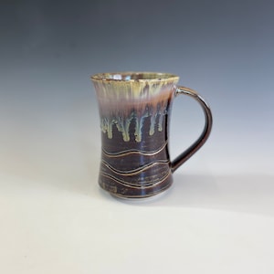 Pottery. Handmade Wheel Thrown Coffee Mug/Cup Amber with Drip Glaze - Rollins