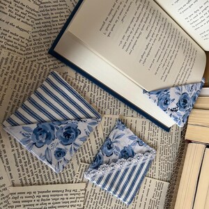 Set of 2 Corner Bookmarks | Handmade Fabric Bookmarks - Blue Floral ...