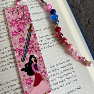 Hand-Painted Mulan Cherry Blossom Bookmark | Beaded Bookmark – Unique Gift for Book Lovers