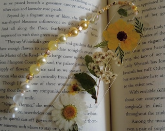 Yellow Wildflower Bookmark – Beaded, Pressed Flower, Nature Lover Gift, Booklover