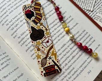 Gryffindor Hogwarts - Hand painted, Beaded Bookmark- Gift for Harry Potter Fans