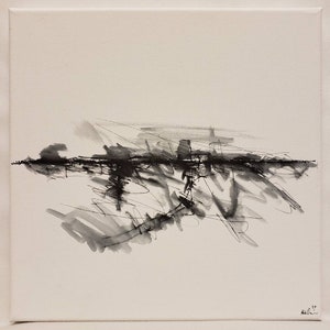No.437 Original Abstract Minimal Landscape Ink Sketch On Canvas By K.A.Davis