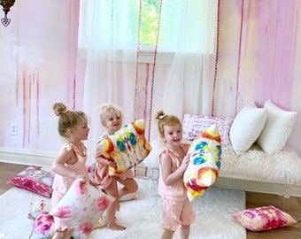 Dreamscape Wallpaper, Yellow Wallpaper, Kids Bedroom, Pink Abstract Art, Pink Wallpaper, Peel & Stick Wallpaper, Nursery Wall Decal