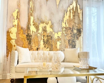 Ethereal Wall Mural, Removable Wallpaper, Peel and Stick Wallpaper, Gold Wall Mural, Wall Mural, Large Scale Abstract, Gold Wallpaper