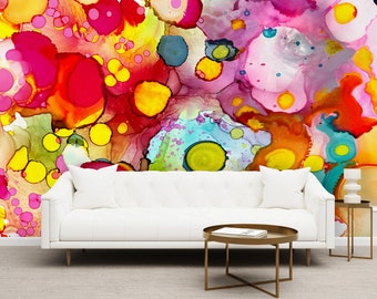 Confetti Wallpaper Mural, Peel & Stick Wallpaper, Removable Wallpaper, Wall Mural, Self Adhesive Wallpaper, Pink Wall Art