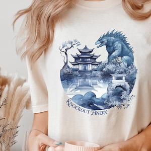 Godzilla Blue China Tee, Vintage Inspired TShirt, Gojira Clothing, Comfy Gaming Shirt, Gift for Gamer, Monster Lover Clothing,Godzilla Kaiju