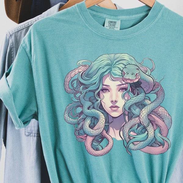 Medusa Shirt, Gorgon Medusa Comfy Tee, Greek Mythology Tshirt, Synthwave Pastel Anime Shirt, Cute Pastel Goth Gift, Goddess of Sea