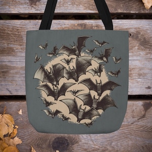 Vintage Batty Totebag, Retro Halloween Reusable Grocery Bag, Gothic Style Tote Bag, Cute Spooky Season Tote, Midcentury Halloween Style