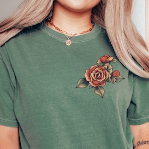 Vintage Rose Shirt, Floral Sailor Jerry Style Tattoo Cozy Shirt, Unisex Alt Style Comfortable Tee, Retro Tattoo Shirt, Tattoo Top