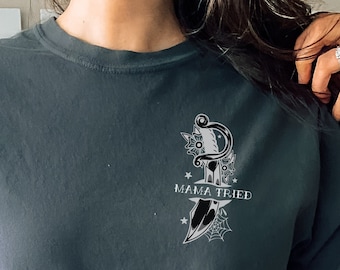 Mama Tried Tattoo Shirt, Rockabilly Style Comfortable Tee, Unisex Sailor Jerry Style Shirt, Pocket Graphic Design, Cute Punk Rock TShirt