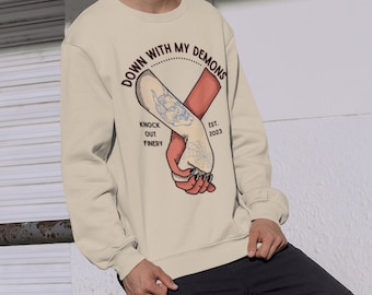 Down with my Demons Sweater, Cozy Unisex Rockabilly Clothing, Warm Sailor Jerry Sweater, Tattoo Clothing, Multiple Colors Alt Streetwear