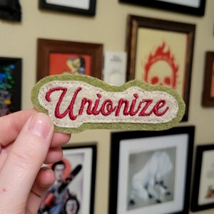 Unionize Felt Iron On Patch, Sew in Poly Felt Patch, Rockabilly Swag, Mechanic Jacket Patch, Work Flair, Patch for Purse, Alt Streetwear