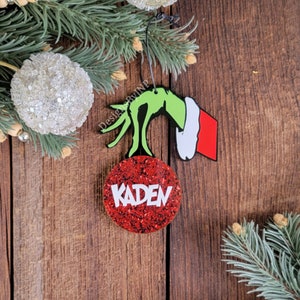 Grinch Ornament, Grinch Stocking Tag, Personalized Grinch Christmas Ornament, Kids Ornament, 3d Ornament, Grandkid gifts