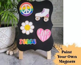 Paint your own fridge magnets, Paint Party Kit of Retro Peace Magnets for Kids, Kids Craft Kit
