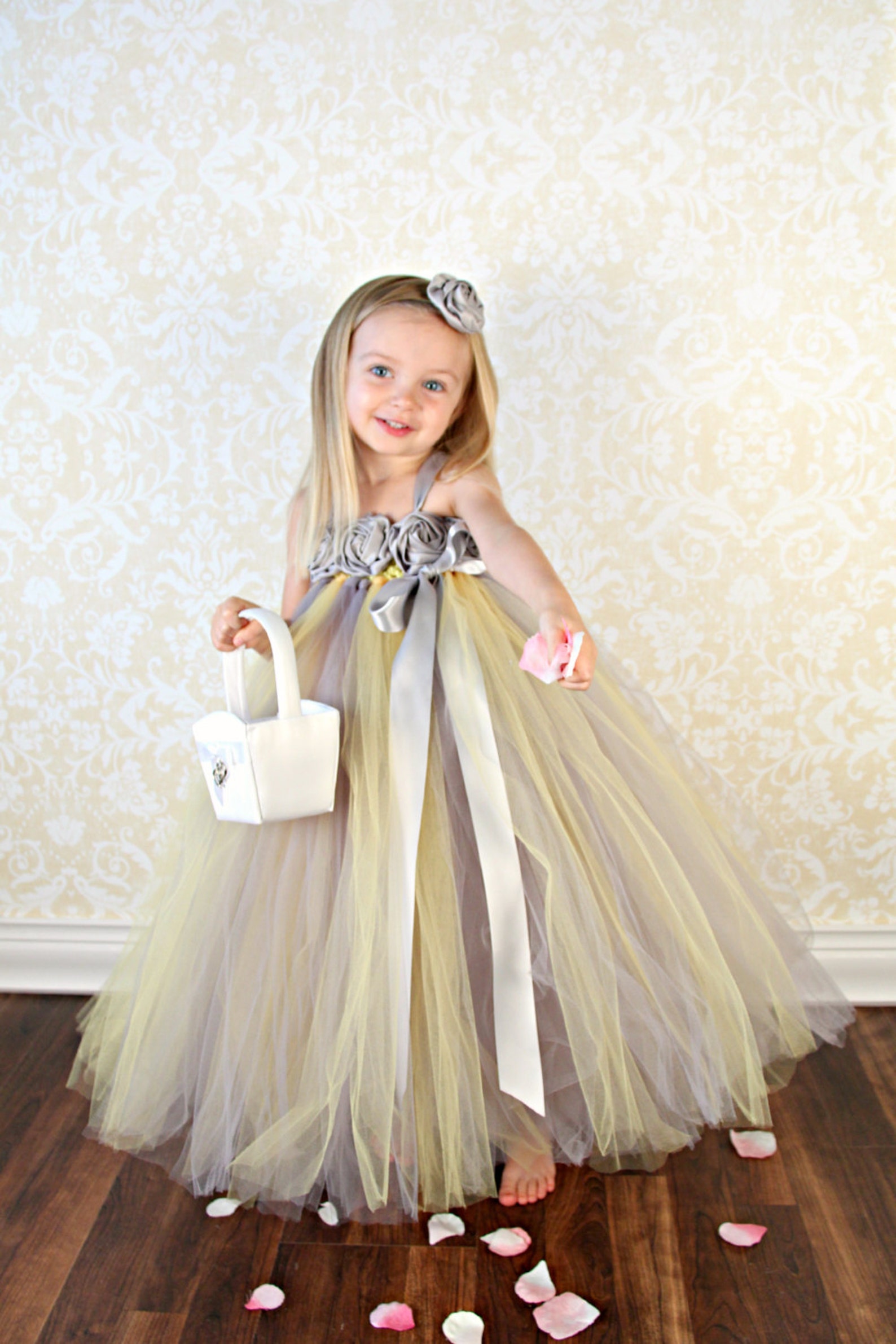 Custom Flower Girl Dressyellow and Gray Flower Girl Etsy