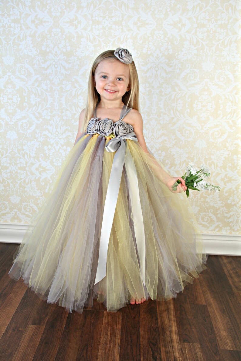 Custom Flower Girl Dressyellow and Gray Flower Girl Etsy