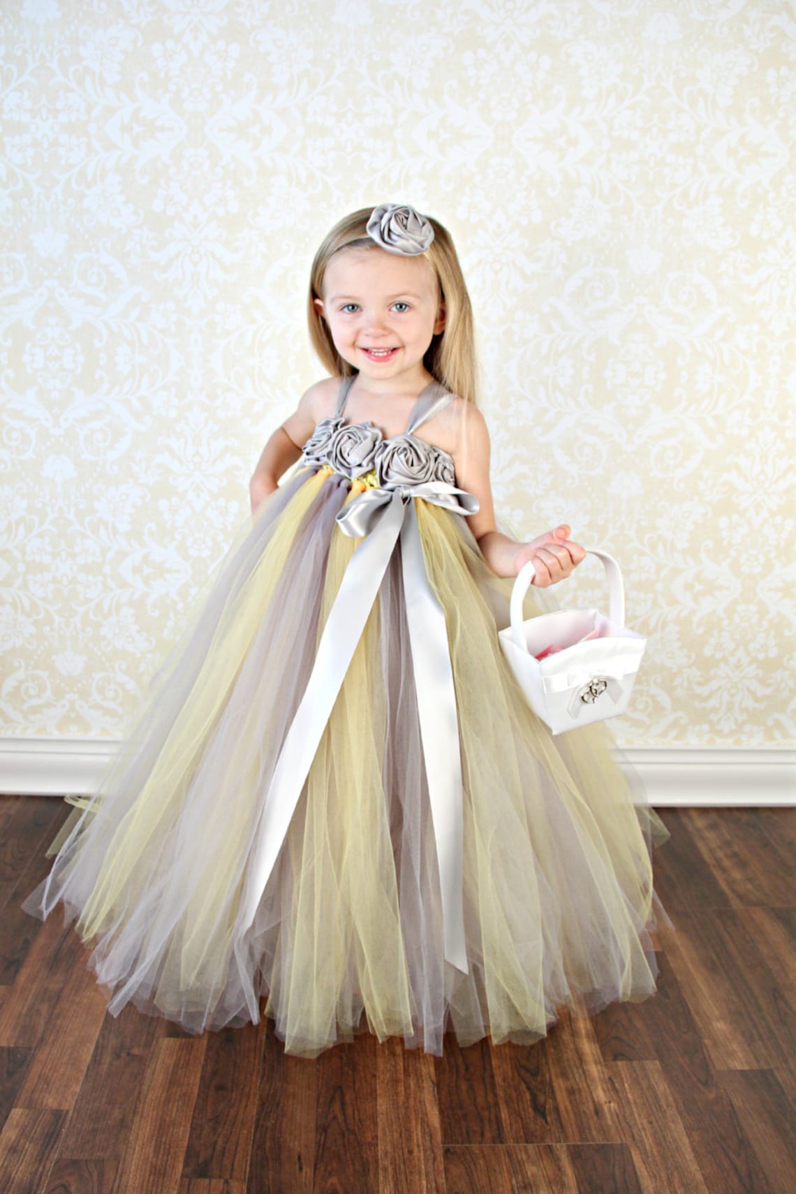 Custom Flower Girl Dressyellow and Gray Flower Girl Etsy
