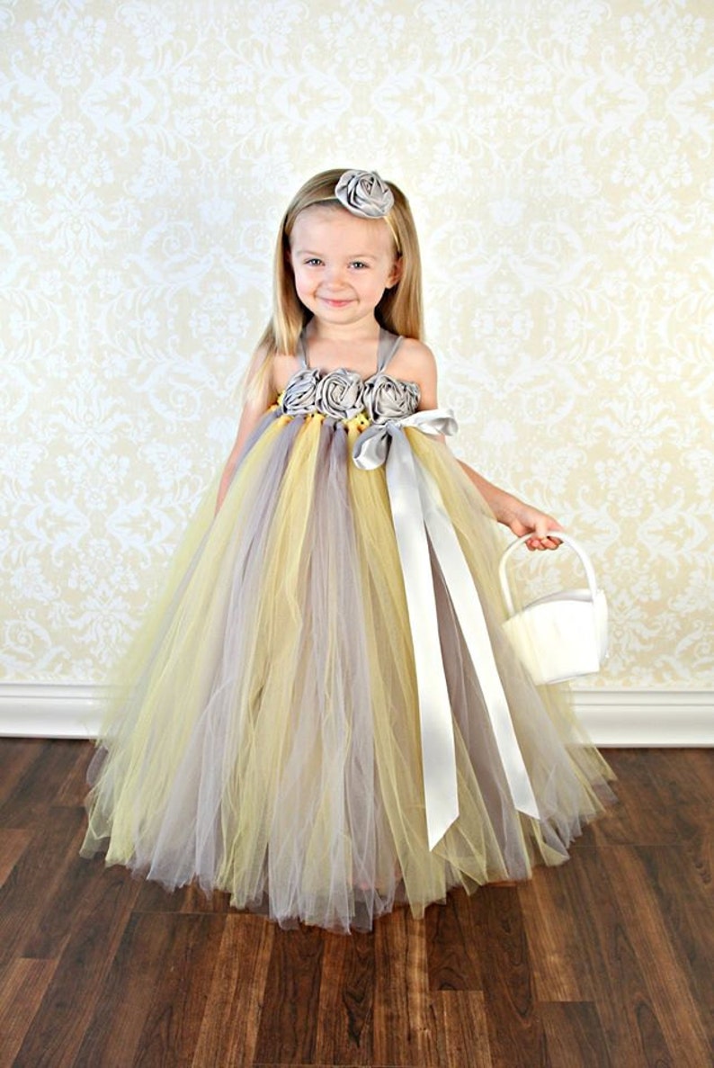 Custom Flower Girl Dressyellow and Gray Flower Girl Etsy