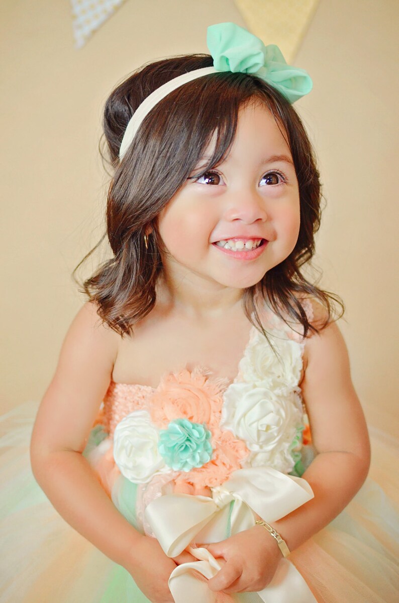 Peach Mint Ivory Flower Girl Dress Peach Flower Girl Dress Etsy