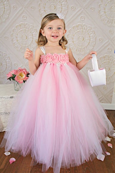 Pink and White Flower Girl Dress Easter Dress Pink Flower | Etsy