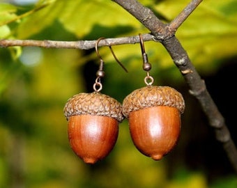 Pagan Natural Acorn Earrings, Silver or Gold, Woodland Forest Oak Wood Tree Nature Dangle Earrings, Wiccan Jewelry, Witch Jewelry, Paganism