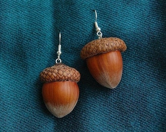 Real Natural Acorn Earrings, Silver or Gold, Lucky Natural Dangle Earrings, Oak Tree Handmade, Nature Inspired Animal Woodland Squirrel