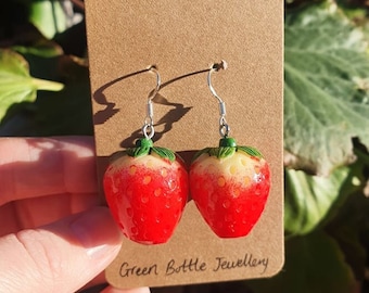 Strawberry Drop Earrings ~ adorable resin strawberry pendant earrings