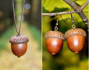 Acorn Necklace & Earrings Gift Set, Natural Real Acorn Pendant Jewelry, Botanical Necklace, Botanical Earrings, Woodland Jewellery in the UK