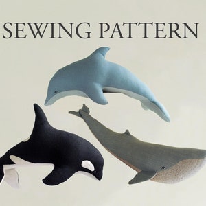 Whale, dolphin and orca soft toy digital sewing patterns / stuffed animals / sea creatures / digital download/ 10% discount