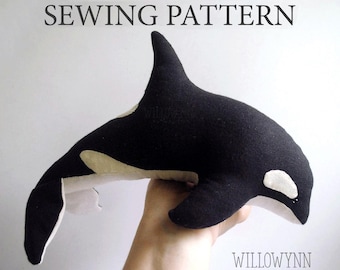 Orca / killer whale soft toy digital PDF sewing pattern,  downloadable softie tutorial