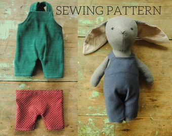 Miniature overalls and pants digital sewing pattern / toy doll clothing / dungarees, PDF download