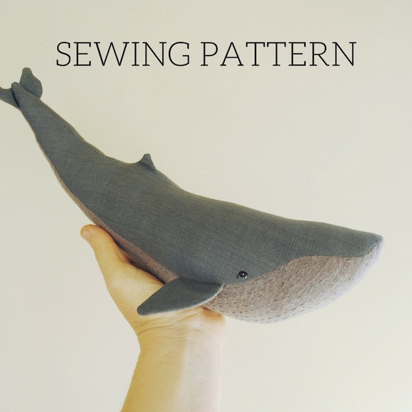 Blue whale soft toy digital sewing pattern / sea creature PDF downloadable tutorial