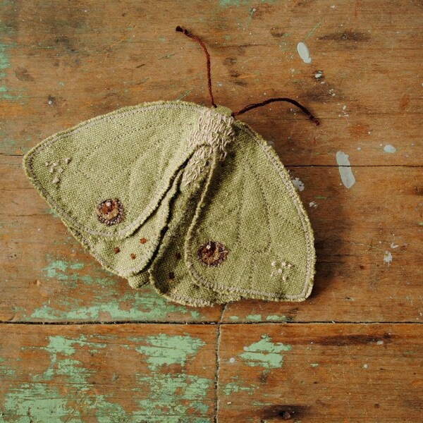 Moth textile art / soft sculpture / fabric brooch by Willowynn