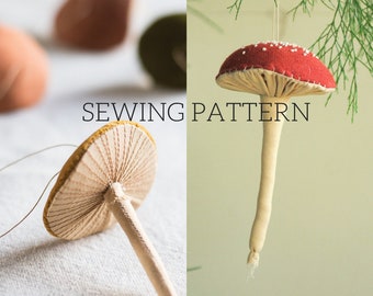 Set of two mushroom / toadstool digital sewing patterns / embroidered and pleated / beginners and advanced / 10% discount