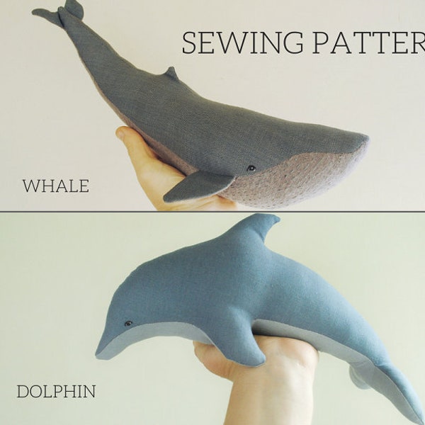 Whale and dolphin soft toy digital sewing patterns / stuffed animals / sea creatures / digital download/ 10% discount
