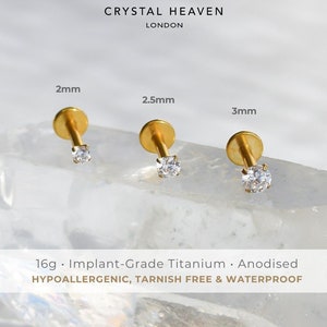 Solitaire Crystal Labret • 16g | Certified ASTM F136 Titanium | Internally Threaded | Hypoallergenic, Waterproof, Nickel Free