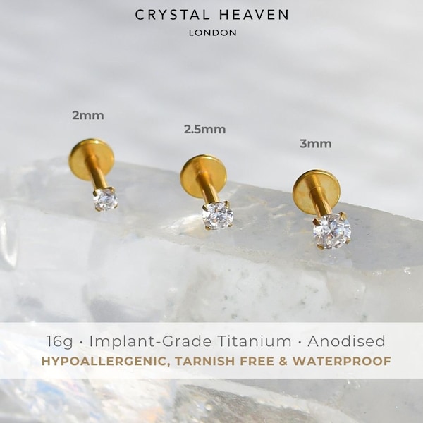 IMPLANT GRADE • Solitaire Crystal Labret | 16g | ASTM F136 Titanium | Internally Threaded | Hypoallergenic, Waterproof & Tarnish Free