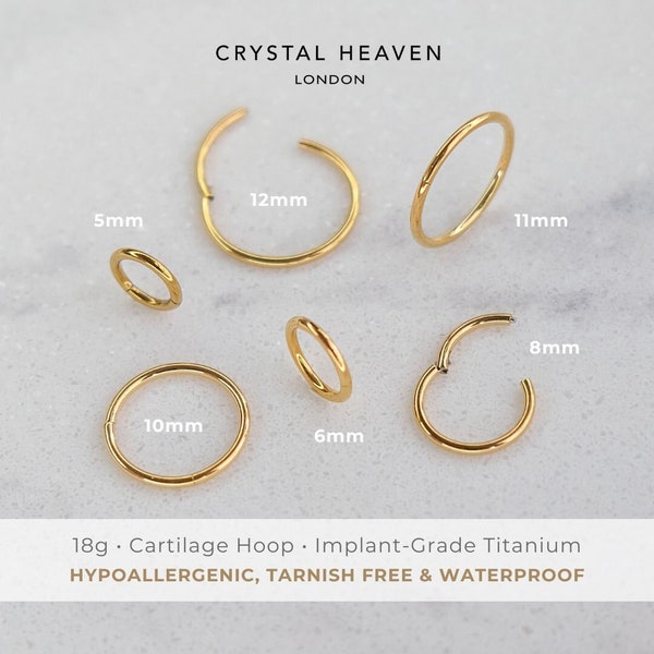 Anneau de piercing pour cartilage, 18 g | Titane certifié ASTM F136 | Hypoallergénique, imperméable, sans nickel