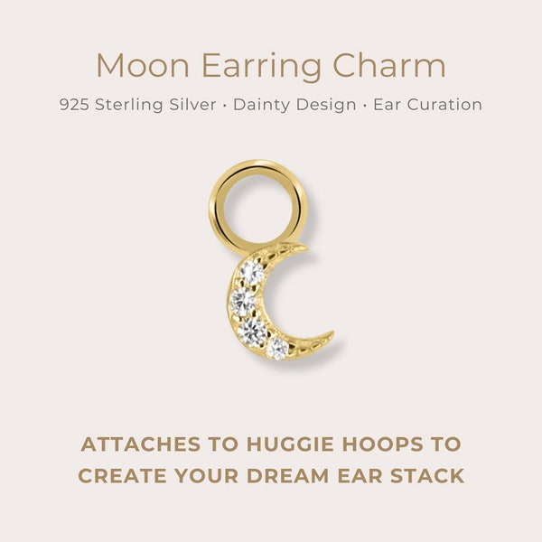 Mini Moon Earring Charm • Sterling Silver | Attach To Hoop Earrings | Helix, Tragus, Rook, Vertical Helix | Curated Ear Styling