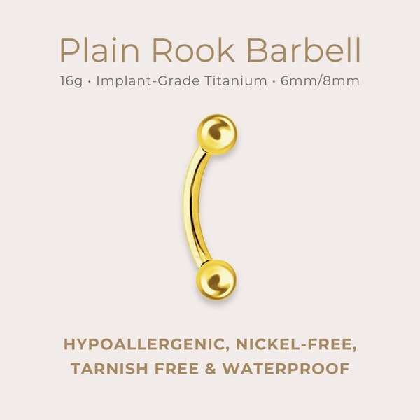 Plain Rook Barbell | 16g | Certified ASTM F136 Titanium | 6mm or 8mm | Hypoallergenic, Waterproof, Nickel Free | Internally Threaded