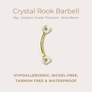 Crystal Rook-halterstang | 16 g | Gecertificeerd ASTM F136 titanium | 6 mm of 8 mm | Hypoallergeen, waterdicht, nikkelvrij | Binnendraad