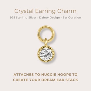Solitaire Crystal Earring Charm • Sterling Silver | Attach To Hoop Earrings | Helix, Tragus, Rook, Vertical Helix | Curated Ear Styling