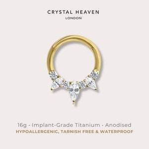 FEYA • Crystal Daith Hoop | 16g | Certified ASTM F136 Titanium | Hinged Daith Septum Clicker | Hypoallergenic, Waterproof, Nickel Free