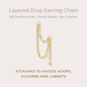 Layered Drop Chain Earring Charm • 925 Sterling Silver | Helix Chain | Attach To Huggies, Hoops, Studs | Curated Ear Styling