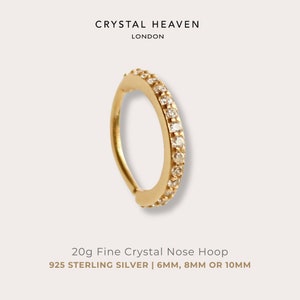 Fine Crystal Nose Hoop • 20 Gauge | 925 Sterling Silver | Easy-Fit Bendy Hoop | Slim Sparkly Hoop | Helix, Tragus, Rook | Qty:1