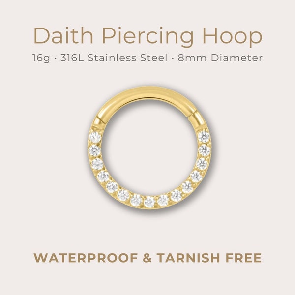 Eternity Crystal Daith Hoop | 16g | 316L Surgical Stainless Steel | Waterproof & Tarnish Free